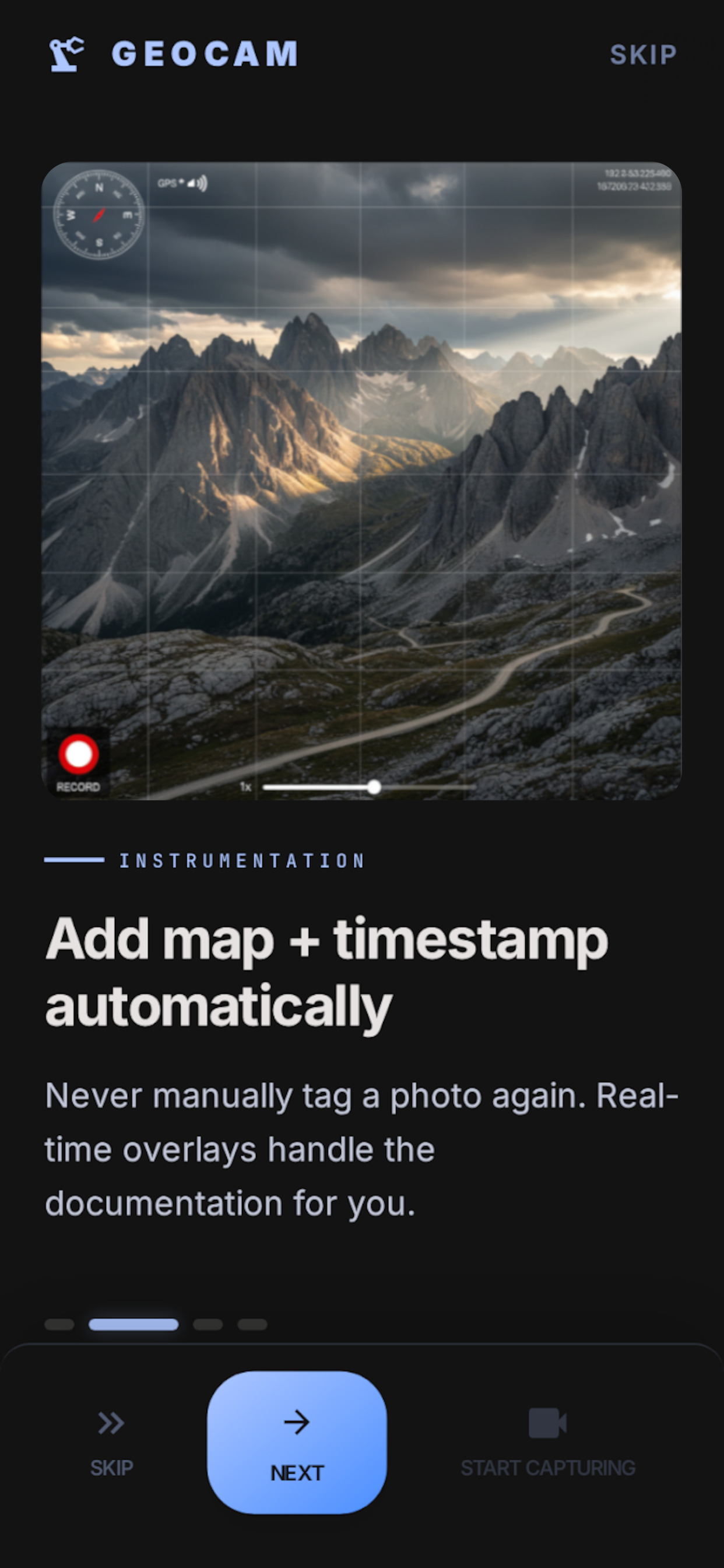 Saved photo in library with banner stamp and geotag.