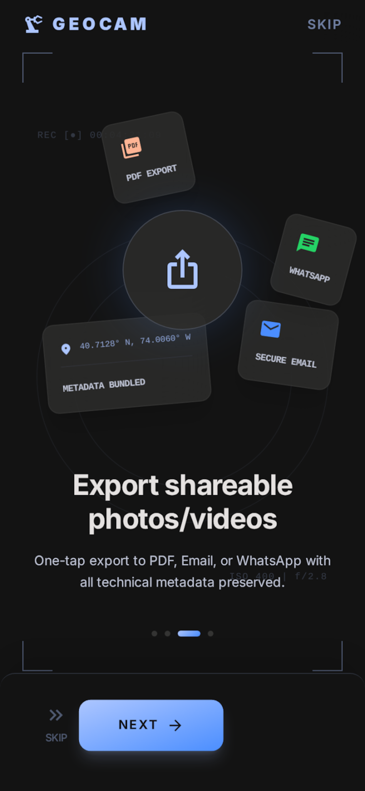 Overlay settings toggling map, address, coordinates and time layers.