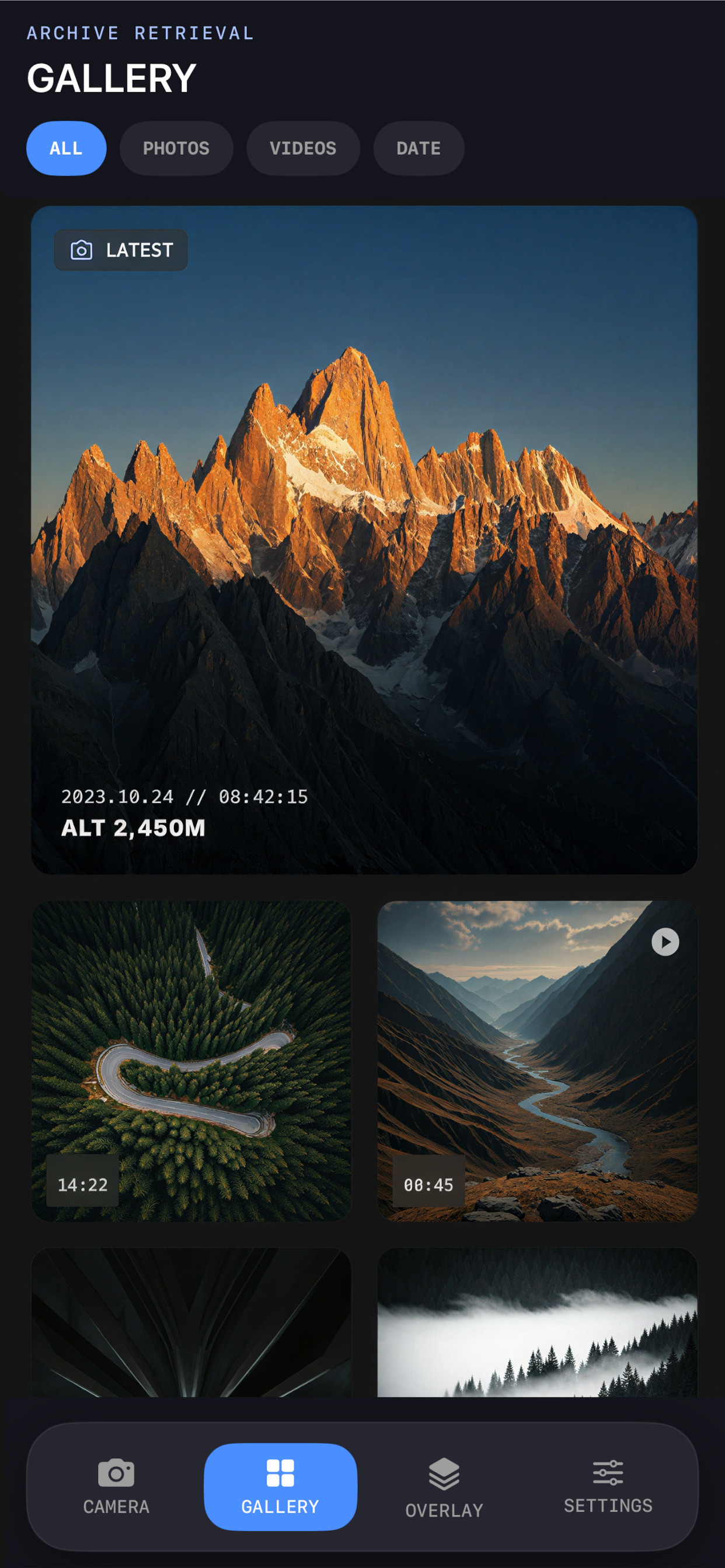 In-app gallery with date-oriented browsing.