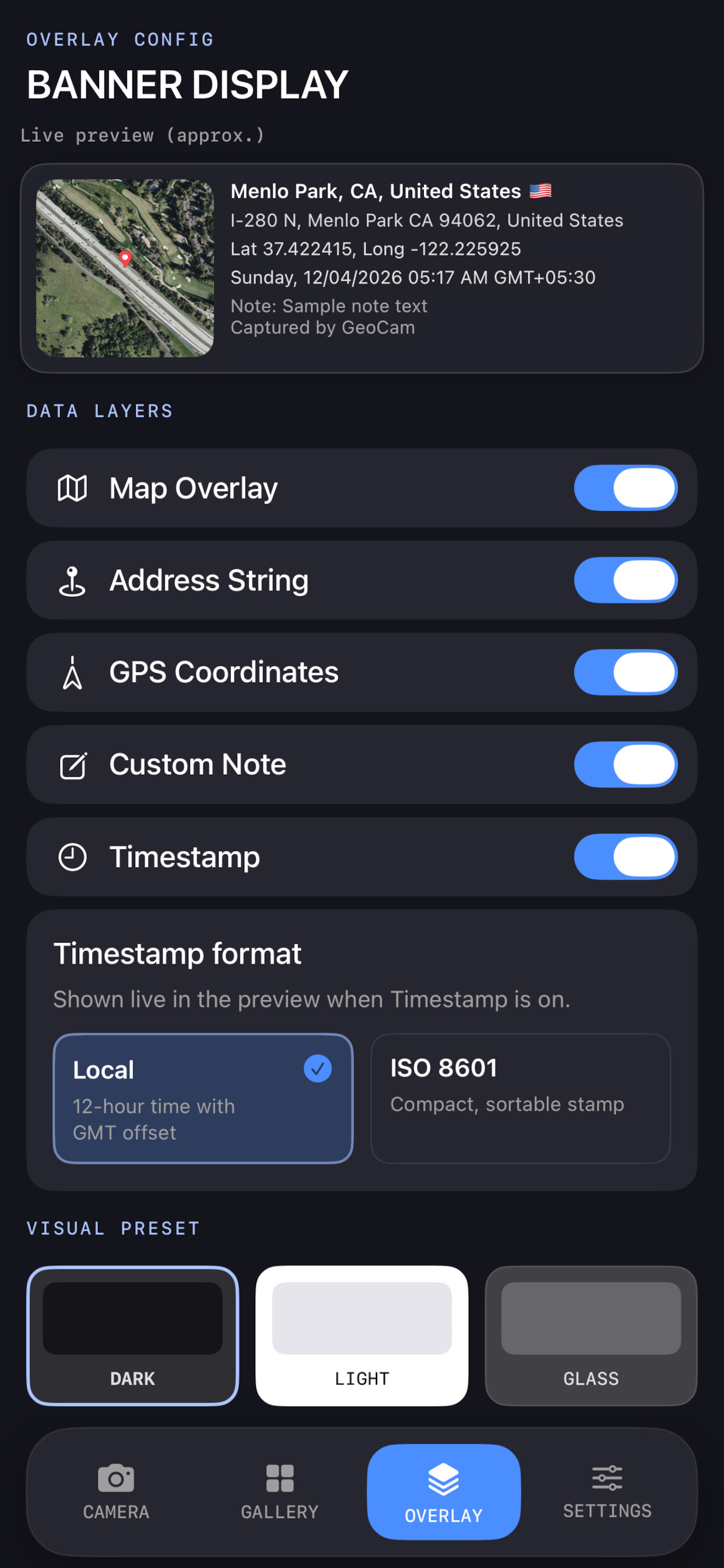 Video recording with banner on preview.